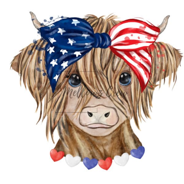 4th of july Highland cow Png, 4th of July cow png, 4th Of July, Png, Patriotic cow, Patriotic shirt, Highland cow png, Sublimation png file