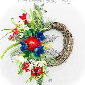 Patriotic Floral Wreath: Americana Fourth of July Door Decor