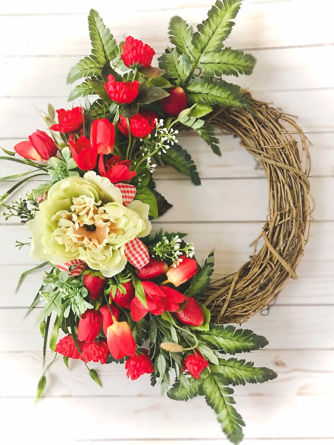 Summer Wreath, Strawberry Wreath, Red Summer Wreath, Poppy Wreath, Red ...