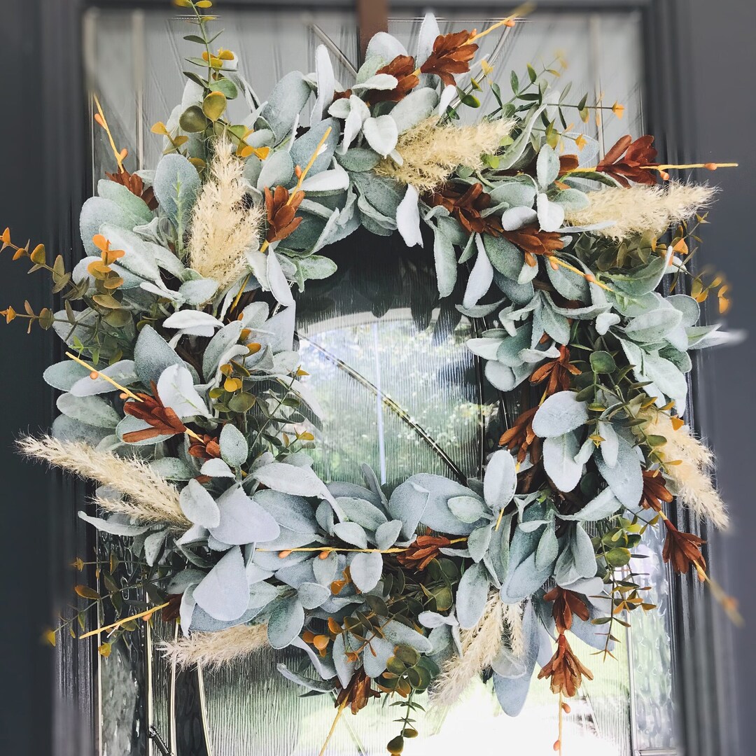 Fall Lambs Ear Wreath, Autumn Fall Wreath, Front Door Wreath for Fall ...