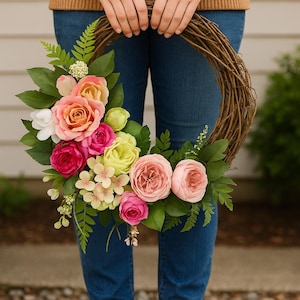 Summer wreath, Pink front door wreath, pink summer wreath, hydrangea summer wreath, romantic wreath, summer decor for front door