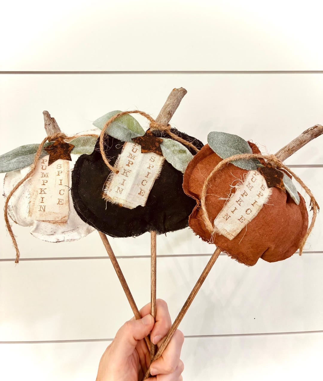 Set of 3 Primitive Pumpkin Spice Fabric Pokes: Rustic Fall Bowl Fillers ...