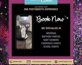 360 Photo Booth Flyer • Editable Template • Motion Flyer • Party Flyer • DIY Canva Template