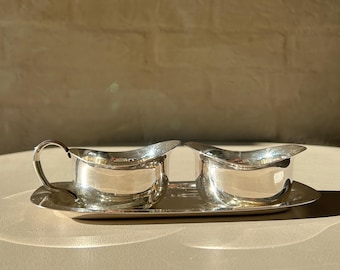 Vintage COHR Denmark Silver-Plated Creamer, Sugar Bowl & Tray Set – Mid-Century Scandinavian Design
