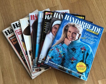 Nähen, Stricken, Sticken, Quilten und Patchwork Zeitschriften 8er Set, dänische Vintage Zeitschriften HÅNDARBEJDE
