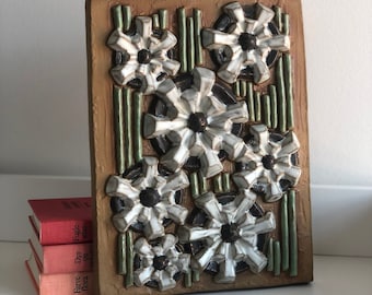 Marianne Starck for Michael Andersen & Son - Big Wall Tile / Relief with floral pattern Danish Mid-century Pottery wall art