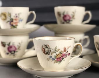 2 set Royal Copenhagen Frijsenborg vintage coffee or tea cup with saucer designed by Thorkild Olsen, 1940s Danish porcelain