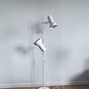 Mid century Danish Double shade white metal floor lamp, Danska Horn Belysning Denmark 1960s