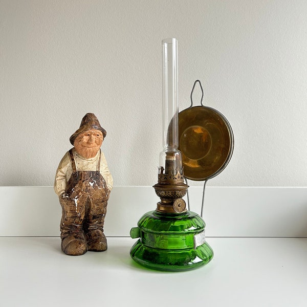 Antique Kosmos Brenner Emerald Green Glass Oil Lamp with brass reflector , Kerosene Sconce Lamp
