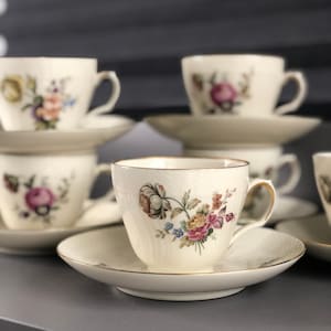 2 set Royal Copenhagen Frijsenborg vintage coffee or tea cup with saucer designed by Thorkild Olsen, 1940s Danish porcelain