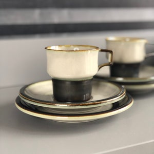 Set of 2 Quistgaard Tema trio coffee cup ,saucer and cake plates Midcentury 60s modern design. Bing and Grondhal Scandinavian stoneware