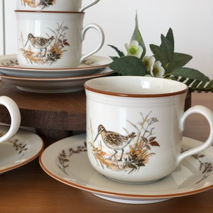 Set of 4 Vintage Mads Stage ceramic cups and saucer . Danish Modern Kitchen , Scandinavian Woodland Bird Watercolour art print