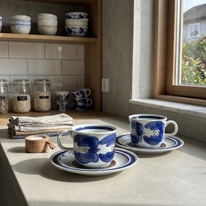 Op de afbeelding: Een set van drie keramische mokken met een gespikkelde, matte afwerking. De mokken zijn in crème, lichtgrijs en donkergrijs. Elke mok heeft een eenvoudig, modern ontwerp en een afgeronde handgreep.