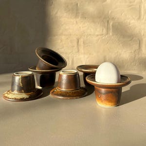 Vintage Lava Stoneware Egg Cup Set: Mid-Century Modern Scandinavian Pottery