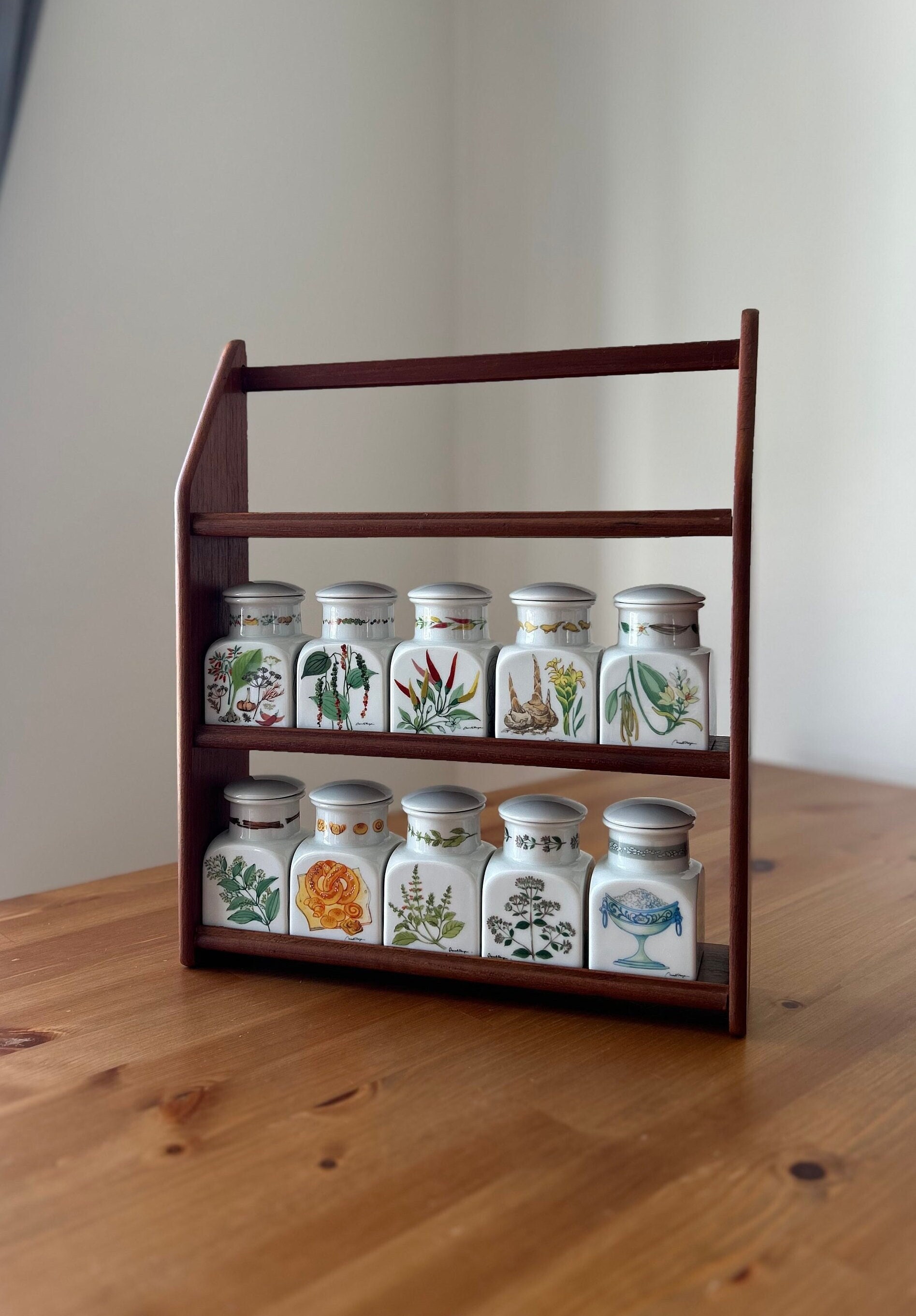 Hand-Made Modernist Wood Spice Jar Rack