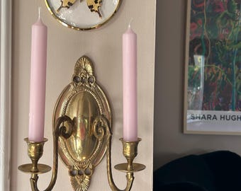 Vintage Solid Brass Double Candle Wall Sconce , Victorian decor wall candle sconce
