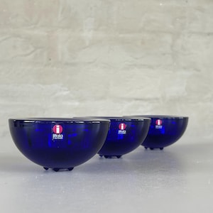Iittala Ballo Cobalt Blue Tealight Holders – Vintage Finnish Glass by Annaleena Hakatie – Scandinavian Modern Candle Holders Set of 3