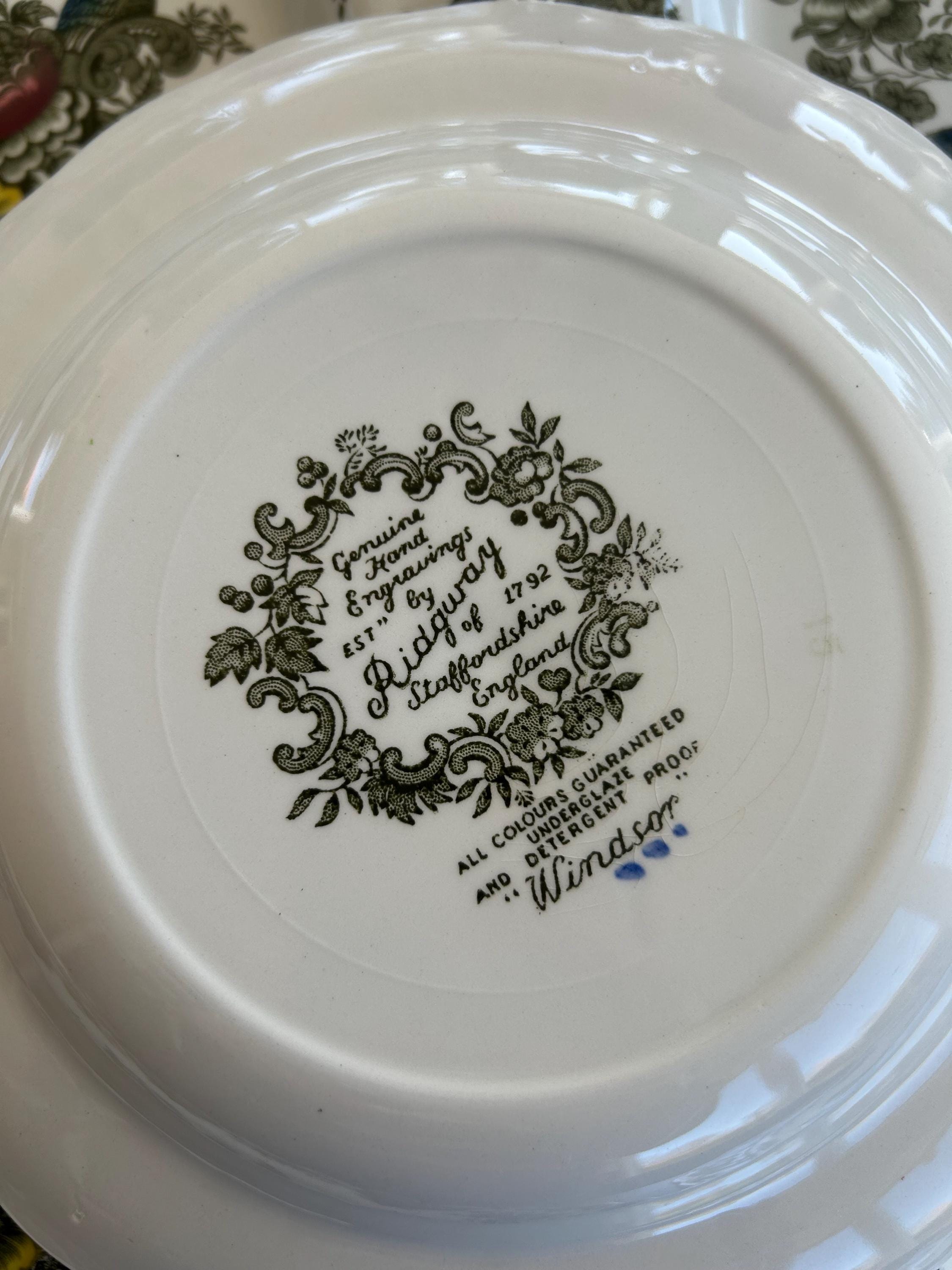 Vintage Ridgway Windsor Soup Plates: Hand-engraved Floral Bird