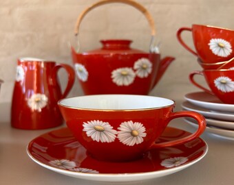 Noritake Nippon Toki Kaisha Red Daisy Tea Set 1950s - Etsy