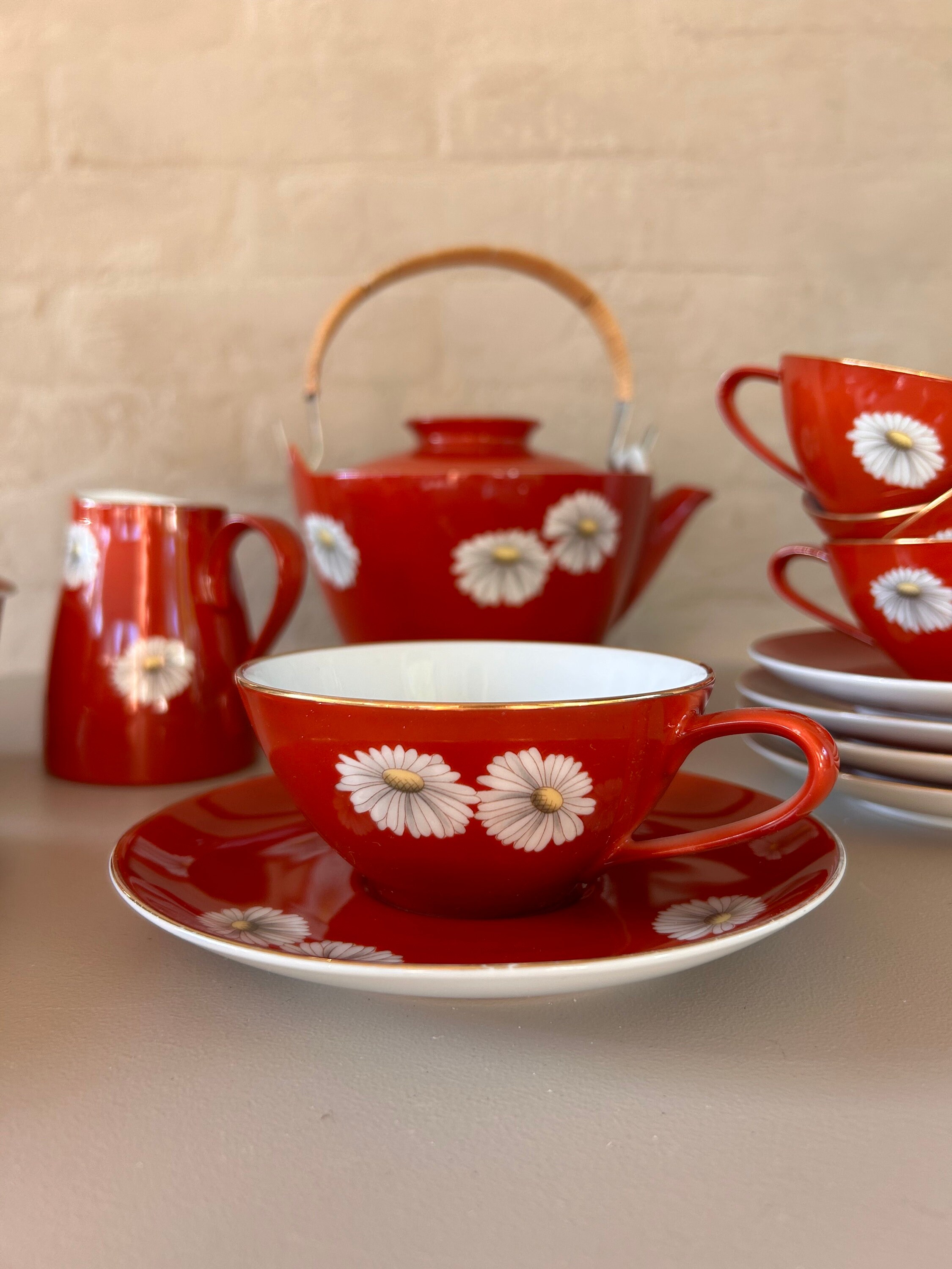 お茶器 Noritake Nippon Toki Kaisha Red Daisy Tea Set 1950s - Etsy