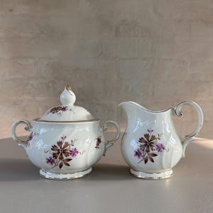 Vintage Arabia Finland Raili Porcelain sugar bowl and creamer with Gold Accents & Floral Design Finnish design by Svea Granlund 1960s