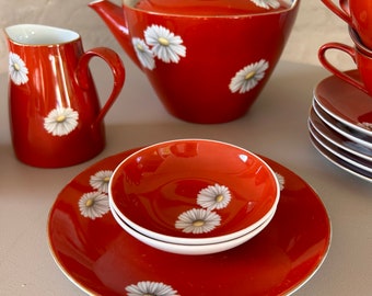 Noritake Nippon Toki Kaisha Red Daisy Tea Set 1950s - Etsy