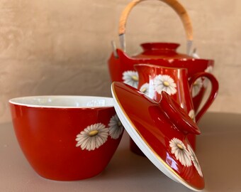 Noritake Nippon Toki Kaisha Red Daisy Tea Set 1950s - Etsy