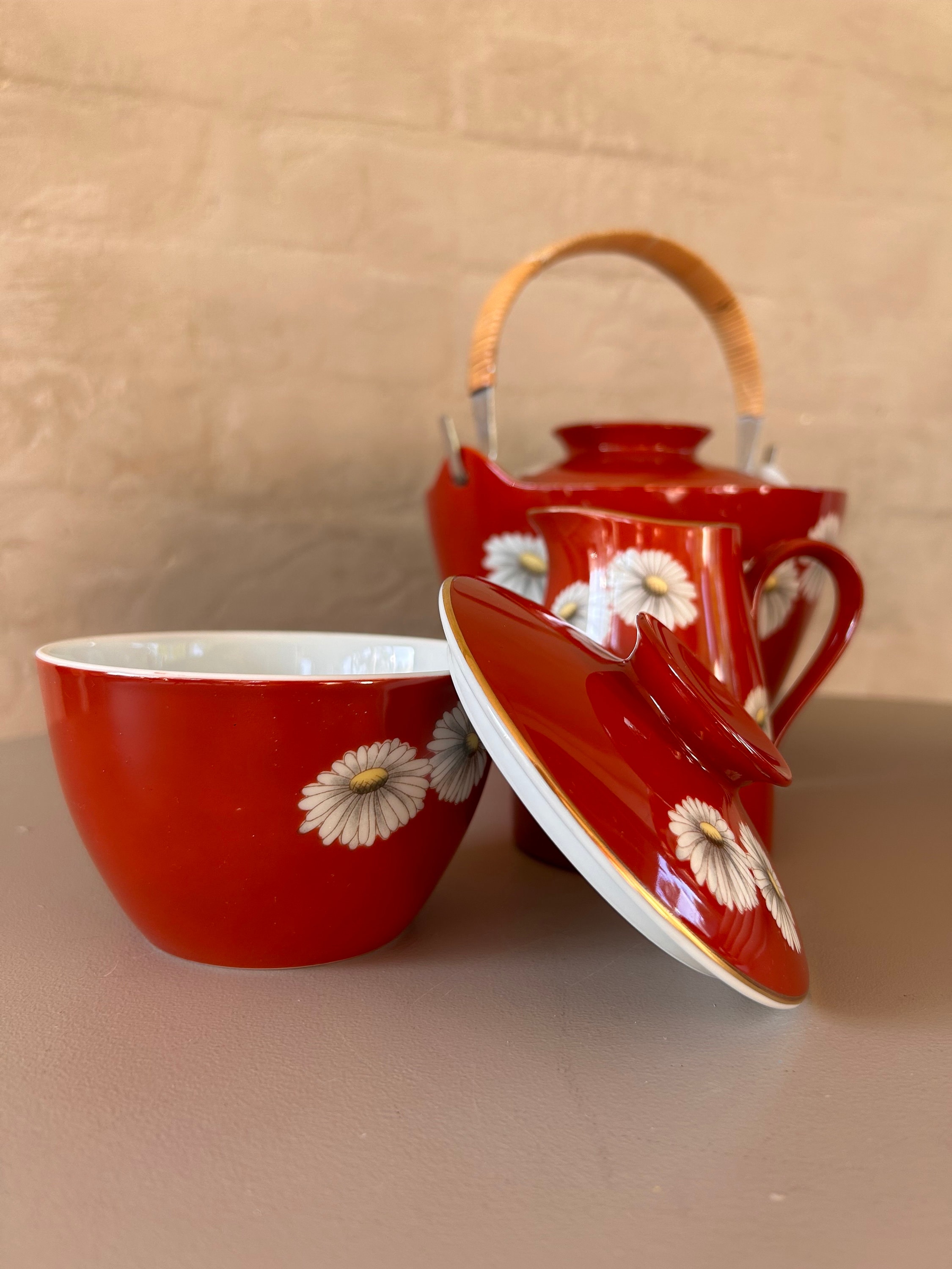 Noritake Nippon Toki Kaisha Red Daisy Tea Set 1950s - Etsy