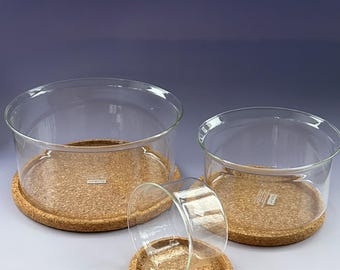 Bodum Hot Pot Set by Carsten Jørgensen • Vintage Glass & Cork Bowl Set • Scandinavian Modern Kitchenware • Danish Design • 3-Piece Set