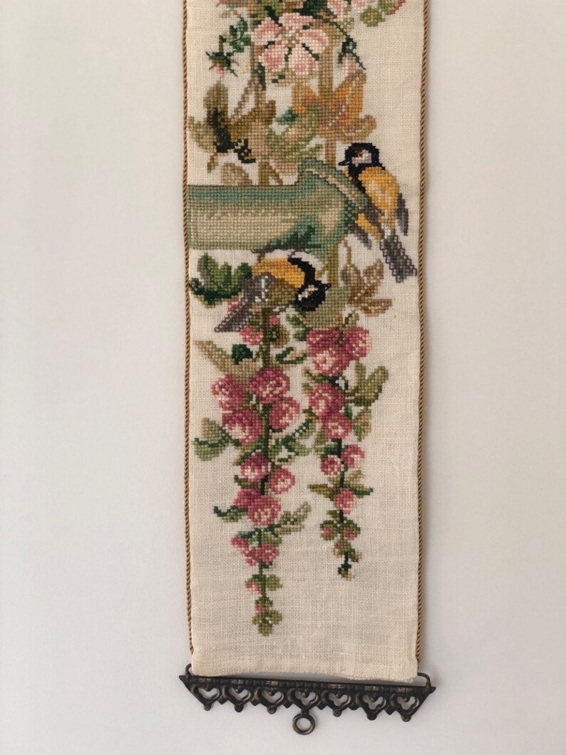Cross Stitch Wall Hanging With Lovely Birds and Flowers Etsy
