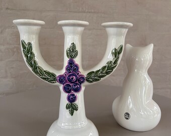 Rosa Ljung スウェーデン製陶器キャンドルホルダーと猫の置物