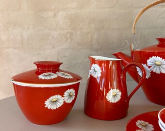Noritake Nippon Toki Kaisha Red Daisy Tea Set 1950s - Etsy