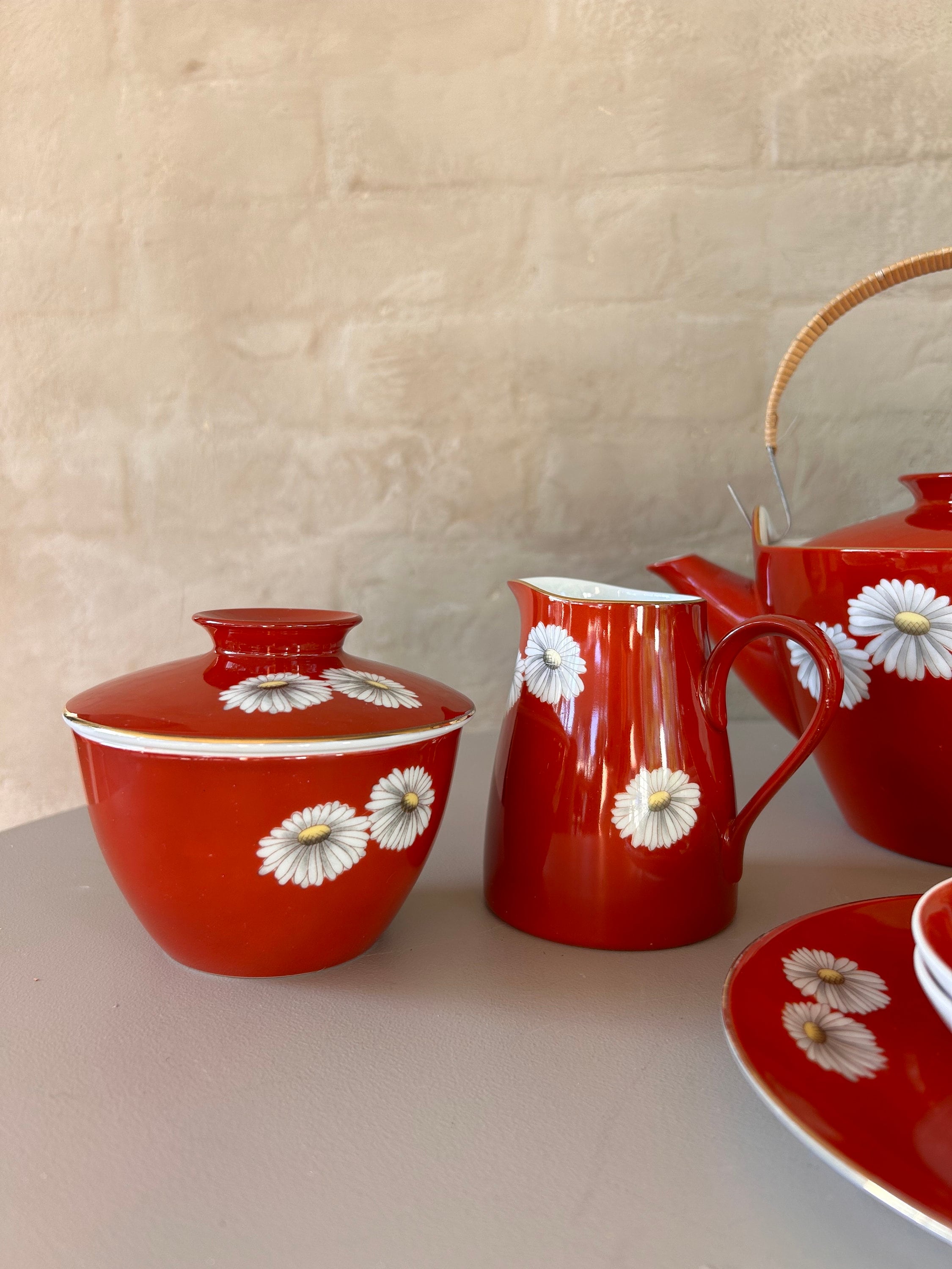 Noritake Nippon Toki Kaisha Red Daisy Tea Set 1950s - Etsy