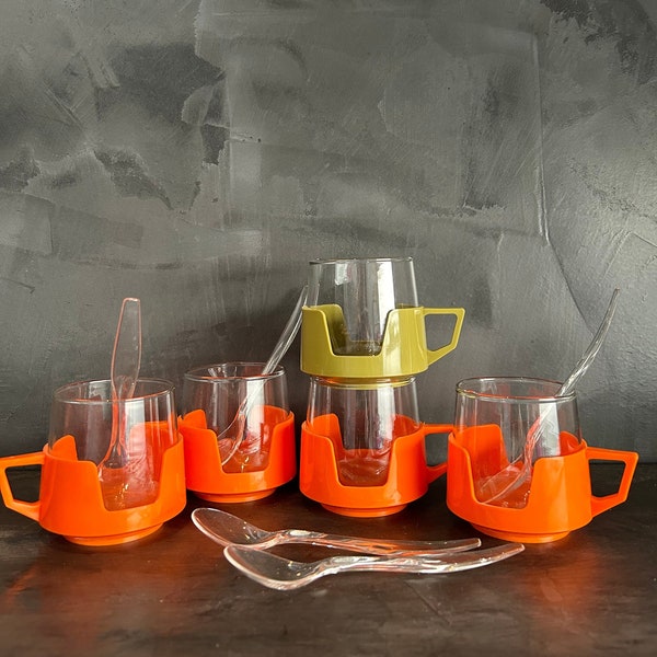 Tasses à boissons en Pyrex rétro des années 1970 pour boissons chaudes, tasses en verre, tasses orange vertes, résistantes à la chaleur