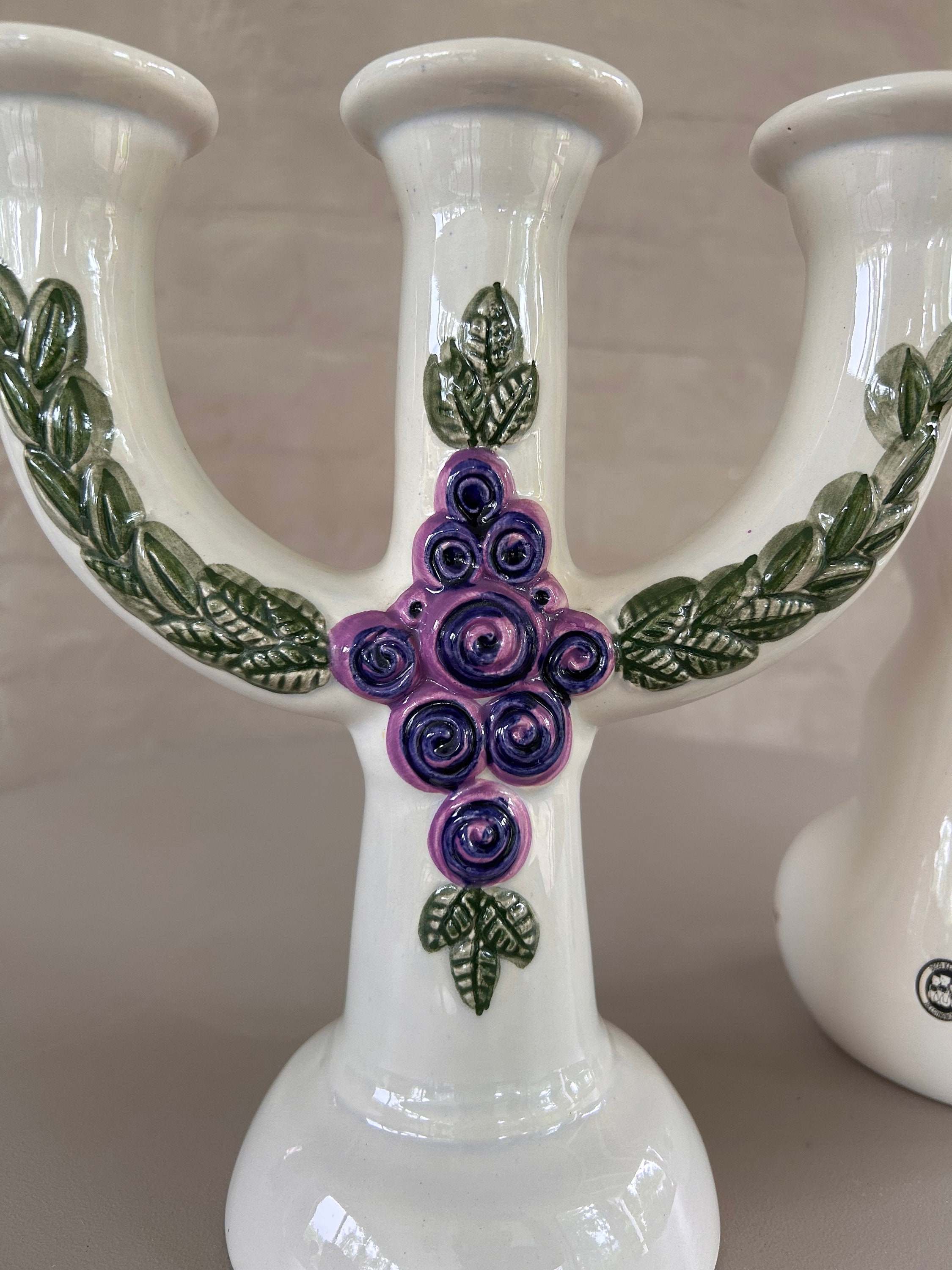 Rosa Ljung スウェーデン製陶器キャンドルホルダーと猫の置物 