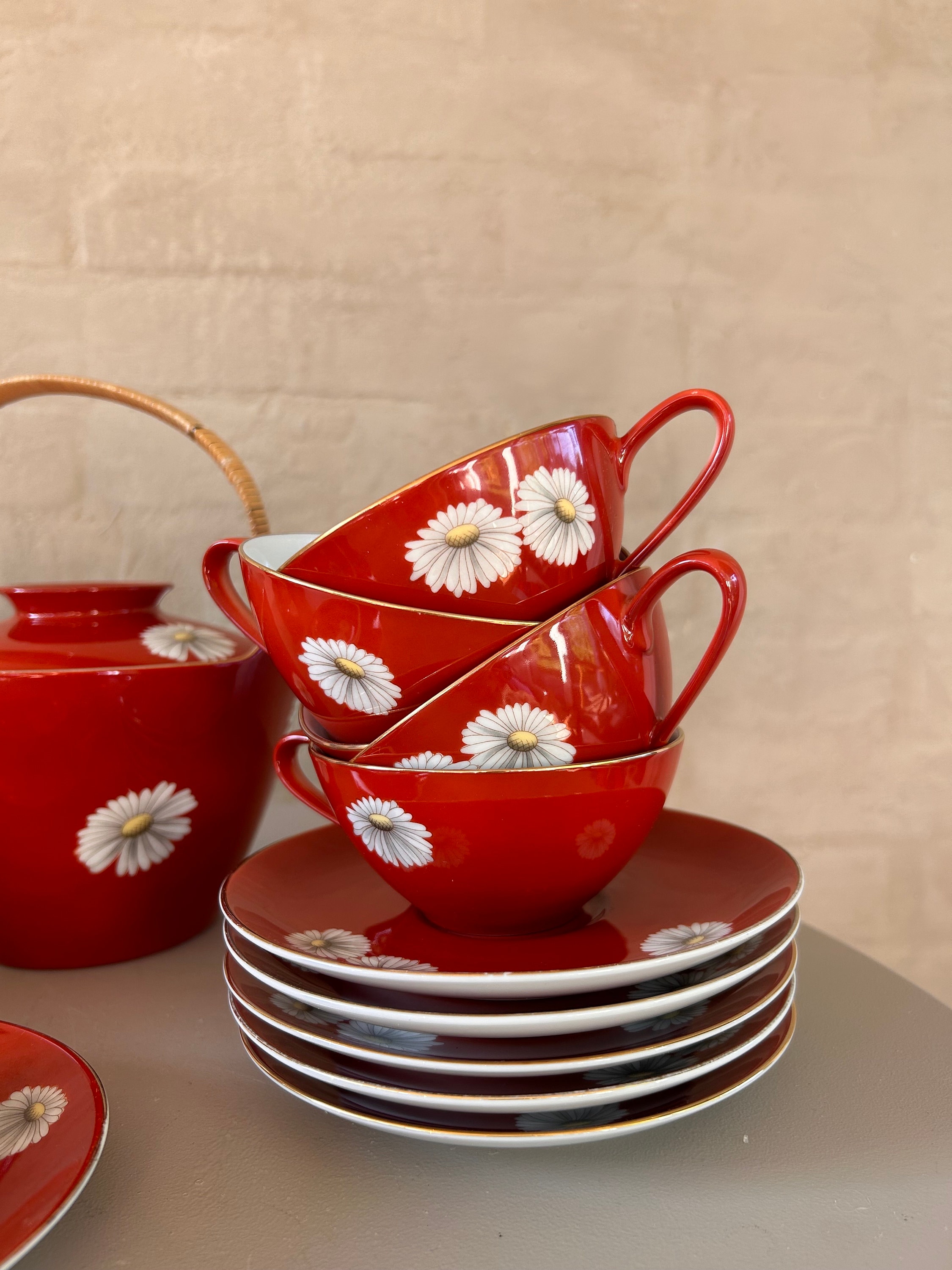ノリタケ Nippon Toki Kaisha 19個〜セット Noritake Nippon Toki Kaisha Red Daisy Tea Set 1950s - Etsy