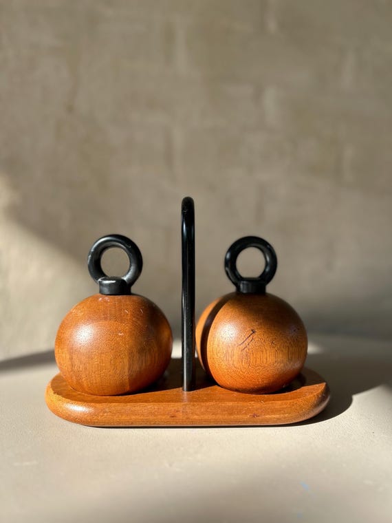 Bodum Ballboy Salt Pepper Grinders – Danish Modern Teak, Cast Iron Handles (Made Denmark)
