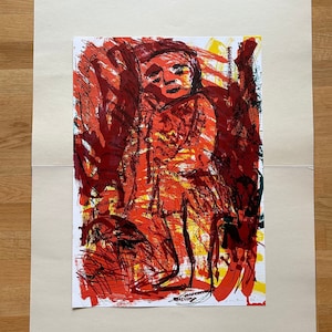 Lars Dan vintage original signed lithograph semi-abstract art from Denmark 1988