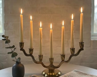 Vintage Danish Brass Advent Christmas Candle holder / Candelabra Nordisk Malm Mid-Century 7-Arm Candle Holder