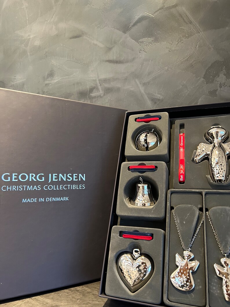 Jensen Christmas Ornaments Gift Set With Palladium Plated Angel Designed by Alfredo
