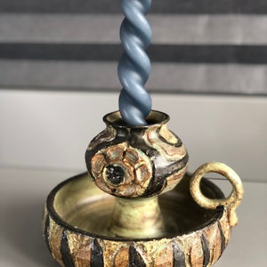 Vintage Danish Jette Helleroe Candleholder ,Handmade Stoneware Candleholder Mid Century Modern 1970s