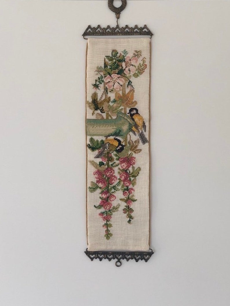 Cross Stitch Wall Hanging With Lovely Birds and Flowers Etsy