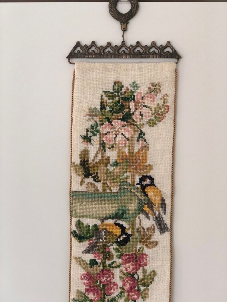 Cross Stitch Wall Hanging With Lovely Birds and Flowers Etsy