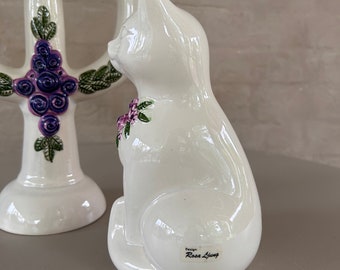 Rosa Ljung スウェーデン製陶器キャンドルホルダーと猫の置物