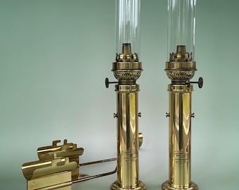 Lámparas de aceite marítimas danesas de latón vintage Harnisch - Lámpara de barco / Lámpara de aceite para pasajeros / Lámpara de camarote del capitán Faroles náuticos E.S. Sorensen