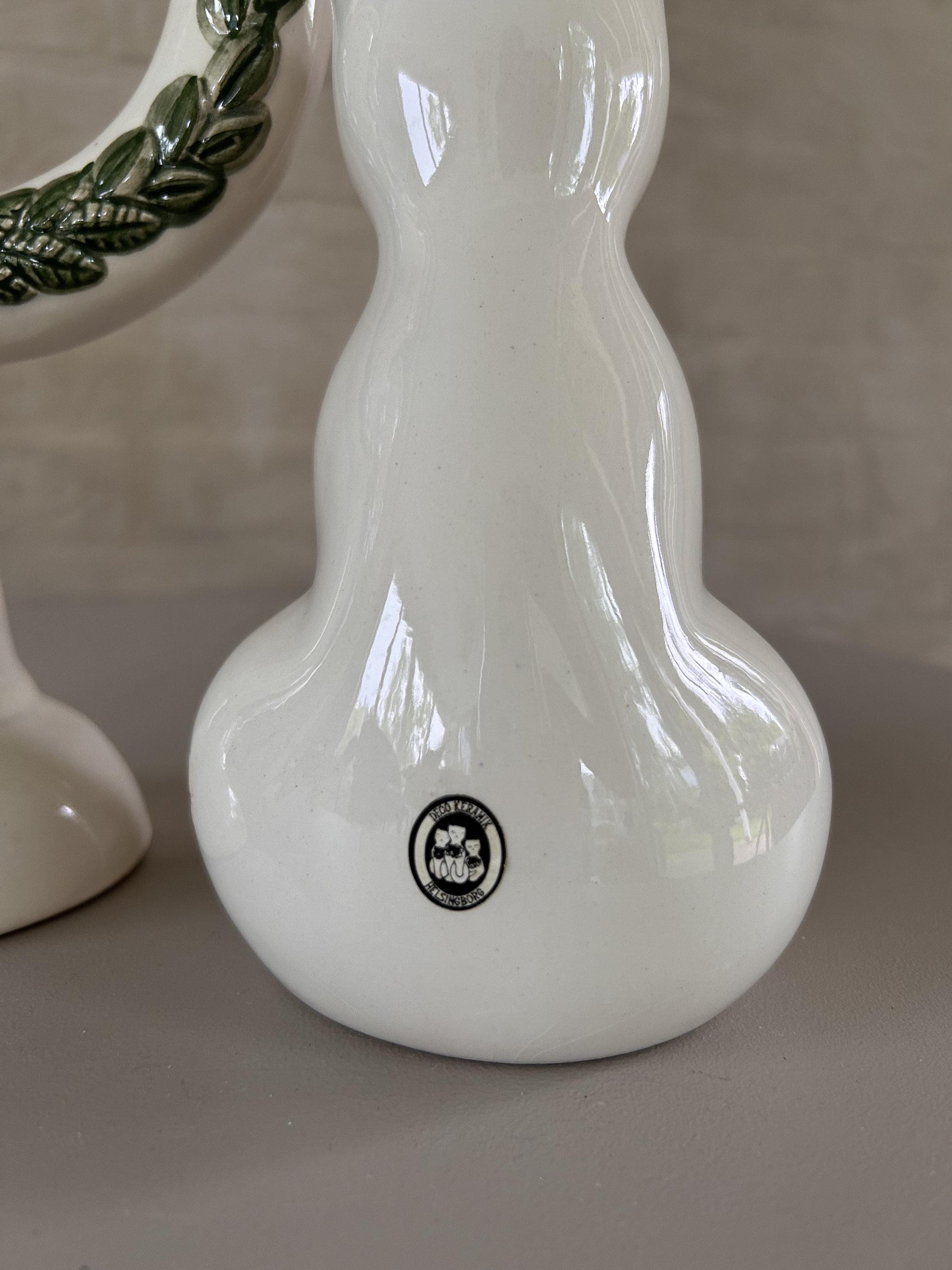 Rosa Ljung スウェーデン製陶器キャンドルホルダーと猫の置物