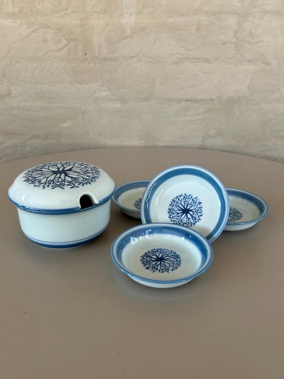 Desiree Denmark Mistletoe Stoneware Sugar Bowl and Dishes: Danish
