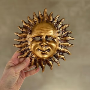Vintage Italian Gold Sun Face Wall Mask - Handmade Ceramic Decor , Sun boho wall decor , handmade ceramic sun face