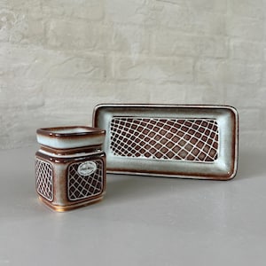 Vintage Søholm Candle Holder & Tray Set — Danish Modern Stoneware from Bornholm, Denmark