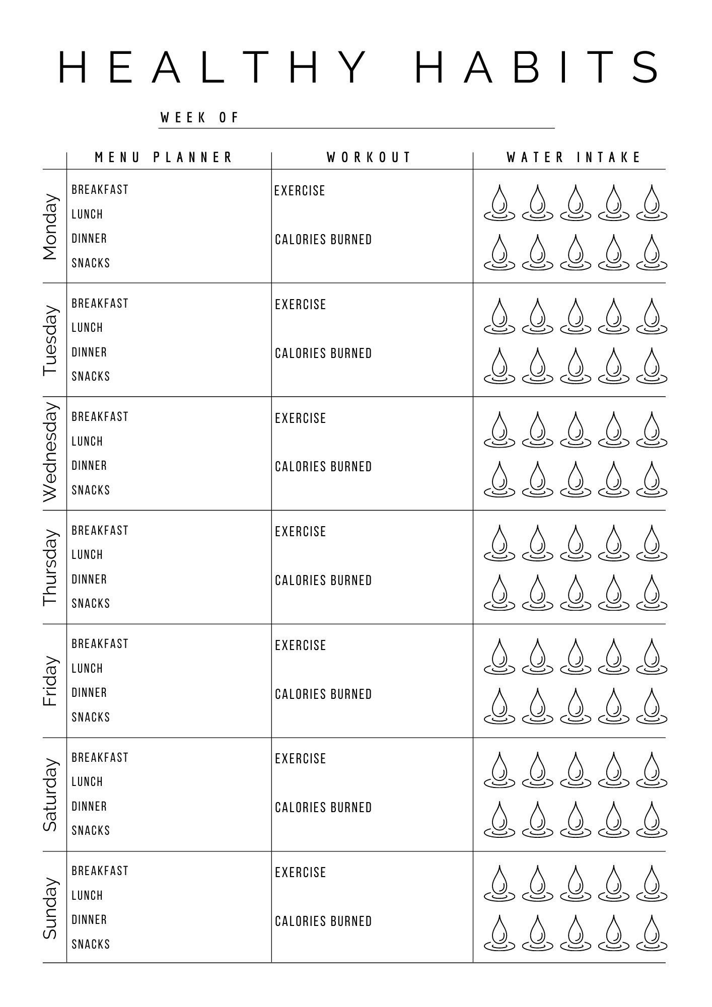 INSTANT DOWNLOAD Healthy Habits Tracker, Meal Planner, Exercise Tracker ...